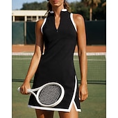 tanie Sukienka damska-Damskie Niejednolita całość Sukienka do tenisa Sukienka sportowa Bez rękawów Rozcięcie Elastyczny Odvádí pot Oddychający Bransoletka tenisowa Golf Pikle W serek Sukienka Czarny Biały Odzież tenisowa
