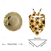 abordables Disfraces de Ganso de Porche-Traje de girasol de verano para ganso de porche grande, conjunto de sombrero de paja y pañuelo, linda ropa de ganso de césped para decoración de jardín al aire libre, estatua de ganso no incluida