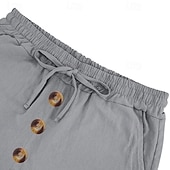 cheap Holiday-Men's Shorts Linen Shorts Summer Shorts Beach Shorts Drawstring Elastic Waist Buttons Plain Solid Comfort Breathable Knee Length Daily Outdoor Beach Vacation Fashion Black White Inelastic