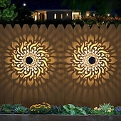 お買い得  屋外用ウォールライト-4個の屋外ソーラー中空金属マンダラ投影壁ライト、IP44防水、フェンス、階段、芝生の通路の装飾ランプ、庭、庭、ヴィラの風景ライト