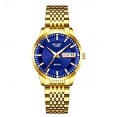 voordelige Quartz-horloges-Luxe dameshorloge, tweekleurige goud-zilveren roestvrijstalen band, lichtgevende wijzers met datum- en dagweergave, elegante zwarte wijzerplaat met diamanten accenten, een stijlvol polshorloge voor