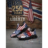  Dames hardloopschoenen met USA 250 vlag – lichtgewicht, ademende veterschoenen met patriottische sterren &Gestreept patroon voor Onafhankelijkheidsdag, parades, straatfestivals en wandelingen in de
