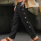 economico retrò-Per uomo Pantaloni di Lino Pantaloni Estivi Coulisse Elastico in vita Bottone laterale Semplice Confortevole Traspirante Lunghezza intera Casuale Quotidiano All'aperto Vacanza Classico Nero Bianco