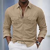 cheap Men's Work Shirts-Men's Shirt Casual Shirt Work Shirt Button Up Shirt Black White Green khaki Army Green Long Sleeve Plain Shirt Collar Casual Daily Front Pocket Clothing Apparel Elegant Fashion Casual