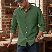 economico camicia da uomo con bottoni-Per uomo Camicia Camicia casual Camicia con Bottoni Camicia cargo Camicia lavata con acido Nero Verde chiaro Vino Blu Viola Manica Lunga Semplice Bavero Casuale Quotidiano Puro Abbigliamento Vintage
