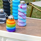 billiga Utomhusrekreation-hopfällbar teleskopisk vattenflaska, splittersäker silikon sportflaska med karbinhake, bärbar &amp;återanvändbar, vikbar design, lättviktig &amp;hållbar för camping, vandring, gym, cykling &amp;utomhussporter