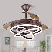 baratos Candeeiros Ventoinhas de Teto-Ventiladores de teto retráteis de 42 '' com luzes e controle remoto, luz de ventilador led semi embutida moderna, ventilador de teto geométrico retrátil 3 cores 6 velocidades luz pendente inteligente para quarto interno, sala de jantar etc