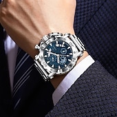 abordables Quartz Watches-Men's Gold Watch, Luxury Chronograph Big Face Quartz Analog Wristwatch with Gold Stainless Steel Band, Waterproof Luminous Business Sport Fashion Watch with Date Display, Gift for Men