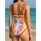 preiswerte Einteilige Badeanzüge-Damen Badeanzug Einteiler Zweiteilig Monokini Rock Bademode Bauchkontrolle Hohe Taille Schlank Rückenfrei Urlaub Strandbekleidung Blumen V Ausschnitt Ärmellos Badeanzüge