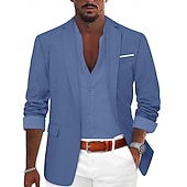  Homens Casaco esportivo Blazer de linho Moda Casual Cor Sólida Blazer de linho Exército verde Preto Azul Moderno Comum 1 Butão