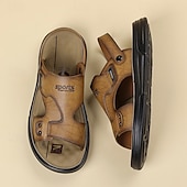 ieftine Sandale casual-Sandale de vară pentru bărbați, maro deschis, cu barete reglabile – piele moale, ușoare, casual, perfecte pentru plajă, activități în aer liber și utilizare zilnică