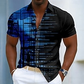 ieftine Model Geometric-Bărbați Geometric Γραμμή Artă abstractă Cămașă Camașă cu nasturi Manșon scurt Moda Casual Zilnic În aer liber Vacanță Vară Primăvară Răsfrânt Imprimare 3D Cămașă de in Negru / Verde Negru și Albastru