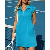 Χαμηλού Κόστους Φόρεμα Γυναικών-Γυναικεία Μονόχρωμο Φόρεμα τένις Αθλητικό φόρεμα Φόρεμα πόλο γκολφ Κοντομάνικο Τσέπη Τρίμηνο φερμουάρ Σκούπισμα ιδρώτα Αναπνέει Τέννις Γκολφ Pickleball Γιακά με φερμουάρ Φορέματα