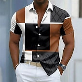 economico Geometrica-Per uomo Blocco di colori Patchwork Camicia Camicia con Bottoni Camicia casual Manica Corta Moda Casual Abbigliamento casual alla moda Vacanza Primavera Autunno Collo ripiegato Stampa 3D camicie con
