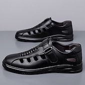 baratos Sandálias de Férias-Sapatos casuais masculinos marrons com fivela e recortes, confortáveis para caminhada, ideais para uso diário, viagens, dirigir, escritório, looks casuais de negócios, fins de semana e estilo elegante.