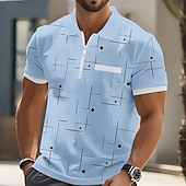 economico Polo geometrica da uomo-Per uomo Geometrico Polo Manica Corta Magliette polo Camicie con Colletto Business Casual All'aperto Athleisure Ferie Tasca Stampa 3D Polo con cerniera a un quarto Primavera &amp; Estate Blu Bianco Verde