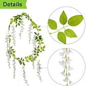 baratos Flor artificial-Guirlanda de flores artificiais de glicínia, 4 peças no total, 8,8 metros de comprimento, flor de seda artificial de glicínia para pendurar em casa, jardim, cerimônia ao ar livre, arco floral de casamento.