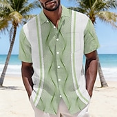 cheap Geometric Pattern-Men's Geometric Waves Button Up Shirt Crinkle Shirt Seersucker Shirt Short Sleeve Fashion Casual Daily Beach Vacation Wear Summer Spring Turndown 3D Print Bubble Textured Shirt Soft Blue Yellow