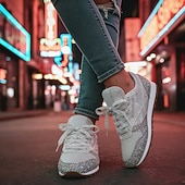 tanie Trampki damskie-damskie srebrne trampki z brokatem, siateczka, sznurowane, z wygodną podeszwą