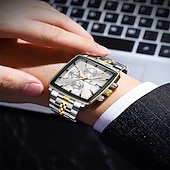 preiswerte Quarz-Uhren-866 brandneue quadratische Herrenuhr aus Edelstahl, multifunktional, mit Leuchtzeigern, wasserdicht, Business-Quarzuhr