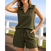 abordables Chándales-Mujer Tracksuit Conjuntos de chándal tipo jersey Pantalones cortos deportivos Correa con bolsillo Color sólido Conjunto de ropa deportiva Verano Primavera Negro Rosa Entrenamiento de gimnasio Correr