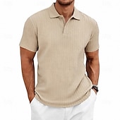 preiswerte Klassisches Poloshirt für Herren-Herren Zopfstrick-Poloshirt Textur Geschäft Urlaub Revers Kurzarm Mode Modern Einfach Knöpfe Atmungsaktiv Sommer Frühling Schwarz Weiß Wein Marineblau Grün Khaki Zopfstrick-Poloshirt