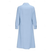 abordables Robe Simple-Femmes Robe Midi Robe Chemise Robe Décontractée Robe trapèze Robe en faux lin Mode Basique Moderne Quotidien Vacances Sortir Coupe régulière Uni manche longue Col de chemise Bleu Noir Vin Orange