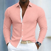 olcso alkalmi férfi ingek-Férfi Ing Gofri ing Alkalmi ing Bandgalléros ing Gombos póló Arcpír rózsaszín Égszínkék Szürke Hosszú ujj Sima Mandarin gallér Hétköznapi Napi Kollázs Ruházat Divat Modern Alkalmi Kényelmes