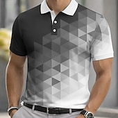 economico Polo geometrica da uomo-Per uomo Geometrico Polo Sportivi Manica Corta Magliette polo Camicie con Colletto Casual Athleisure Bottoni Primavera &amp; Estate Blu Verde Grigio