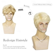 abordables Mens Wigs-Mens Blonde Wig Short Straight Natural Fluffy Layered Synthetic Hair Wigs for Men Guy Daily Wear Anime Costume