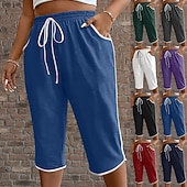 cheap Straight-Leg Pants-Women's Trousers Capri Pants Summer Pants Beach Pants Vacation Fashion Casual Daily Capris High Waist Plain Drawstring Patchwork Pocket Comfort Lightweight Breathable Micro-elastic Streetwear Beach