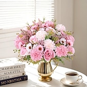 cheap Artificial Flower-Artificial Flowers Like Real Artificial Bouquet 2/4 Packs Silk Artificial Roses Bouquet with Daisy Chrysanthemum Pink Flowers for Valentines Day Centerpiece Table Wedding Party Decor