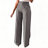 baratos Calças de perna reta-Mulheres Calças Social Elegante Moda Casual Diário Comprimento total Cintura Alta Côr Sólida Tecido Bolsos Perna reta Conforto Macio Respirável Micro-Elástica Streetwear Praia Feriado Cinzento Escuro