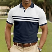 abordables Polo classique pour homme-Homme Rayé Polo Manche Courte Polos Chemises à Col Occasionnel Athleisure Boutons Printemps &amp; Été Bleu Blanche bleu marine