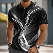 abordables Polo geométrico para hombre-Hombre Geométrico Línea Camisetas polo Manga Corta Camisas de polo Camisas con cuello Casual Ropa Deportiva Botones Primavera verano Azul Piscina Negro Morado
