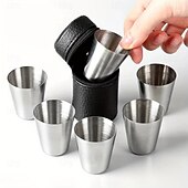 abordables Utensilios de cocina y gadgets-Juego de 5 vasos de acero inoxidable, vasos de vino portátiles con estuche de cuero, diseño en forma de bala, ideales para acampar, bares y restaurantes, duraderos y apilables, disponibles en