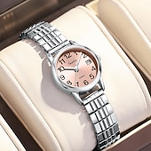 abordables Montres à quartz-Montre femme avec bracelet élastique en acier, montre à quartz facile à lire avec cadran rose et affichage de la date, bracelet extensible en acier inoxydable, cadeau idéal pour femme ou jeune fille,