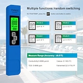 זול אביזרי טיפוח לצמחים-4 ב-1 TDS &amp;בודק מים EC, אפשרויות צבע כפולות לבן/כחול, קריאה מהירה עם תאורה אחורית, מדידה מדויקת 0-9999ppm, התראת צבע למי שתייה &amp;שימוש באקווריום