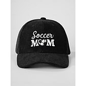 abordables Partido de Fútbol Mundial 2026-Gorra de béisbol bordada para mamá futbolera: gorra vintage ajustable de pana con forma de corazón para papá con abertura para cola de caballo para partidos de fútbol de verano, gorra deportiva informal para exteriores.