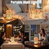 cheap Lamps &amp; Lamp Shades-Rose Flower Lamp, Rechargeable Cordless Touch Crystal Bedside Table Lamp with 3-Color Dimmable Small Night Light - Birthday Gifts for Women, Mom, Wife, Living Room, Bedroom Decor, Romantic Home Decor