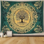 olcso Faliszőnyegek-misztikus életfa mennyei ősi fa izzó arany gyökerek galaxis csillagos éjszaka kék csillogó csillagpor fal gobelin hálószoba nappali kollégiumi dekoráció meditáció háttér