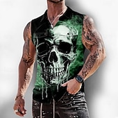 economico Camicia vintage-Per uomo Teschio Scheletro Horror Camicia Camicia con Bottoni Maglietta senza maniche Senza Maniche Stile gotico oscuro All'aperto Casual Estate Primavera Collo ripiegato Stampa 3D Due tasche