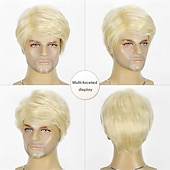 abordables Mens Wigs-Mens Blonde Wig Short Straight Natural Fluffy Layered Synthetic Hair Wigs for Men Guy Daily Wear Anime Costume