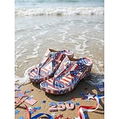  Sandales compensées à imprimé drapeau américain rouge et bleu pour femme, idéales pour le 250e anniversaire de la fête nationale américaine. Confortables et patriotiques, elles sont parfaites pour