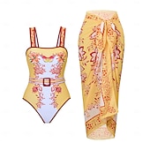 preiswerte Einteilige Badeanzüge-Damen Badeanzug Einteiler Zweiteilig Monokini Rock Bademode Bauchkontrolle Hohe Taille Schlank Rückenfrei Urlaub Strandbekleidung Blumen V Ausschnitt Ärmellos Badeanzüge