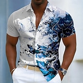cheap Geometric Pattern-Men's Marble Abstract Liquid Art Shirt Button Up Shirt Short Sleeve Fashion Casual Daily Outdoor Vacation Summer Spring Turndown 3D Print Linen Like Shirt Blue Purple Green