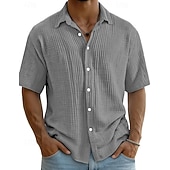 ieftine Clasic-Bărbați Cămașă Cămașă de vară Costum de plajă Cămașă casual Camașă cu nasturi Culoare solidă Casual Vacanță Albastru piscină Negru Alb Roșu Vin Manșon scurt Răsfrânt Vară Primăvară Îmbrăcăminte