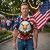 cheap Tops-Blouse / Shirt Geometic Independence Day Retro Vintage 1970s Short Sleeves for Men's Adults'  for 4th of July Party Independence Day