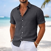 abordables chemise boutonnée pour homme-Homme Chemise Chemise Décontractée Chemise Boutonnée bleu marine Manche Courte Uni Col de chemise Occasionnel Quotidien Poche Avant Vêtement Tenue Élégant Mode Occasionnel
