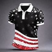 cheap Patriotic 250 Polos-4th of July 2026 250th Men's American US Flag Polo Shirts Short Sleeve Polo Shirts Collared Shirts Casual Outdoor clothing Holiday Festival Outfit Buttons Summer Spring Blue Red Gray